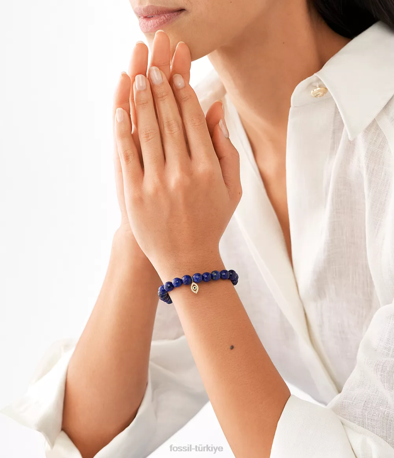 Fossil 6J041235 altın tonu sutton modern ve sihirli boyalı lapis boncuklu bileklik takı kadınlar
