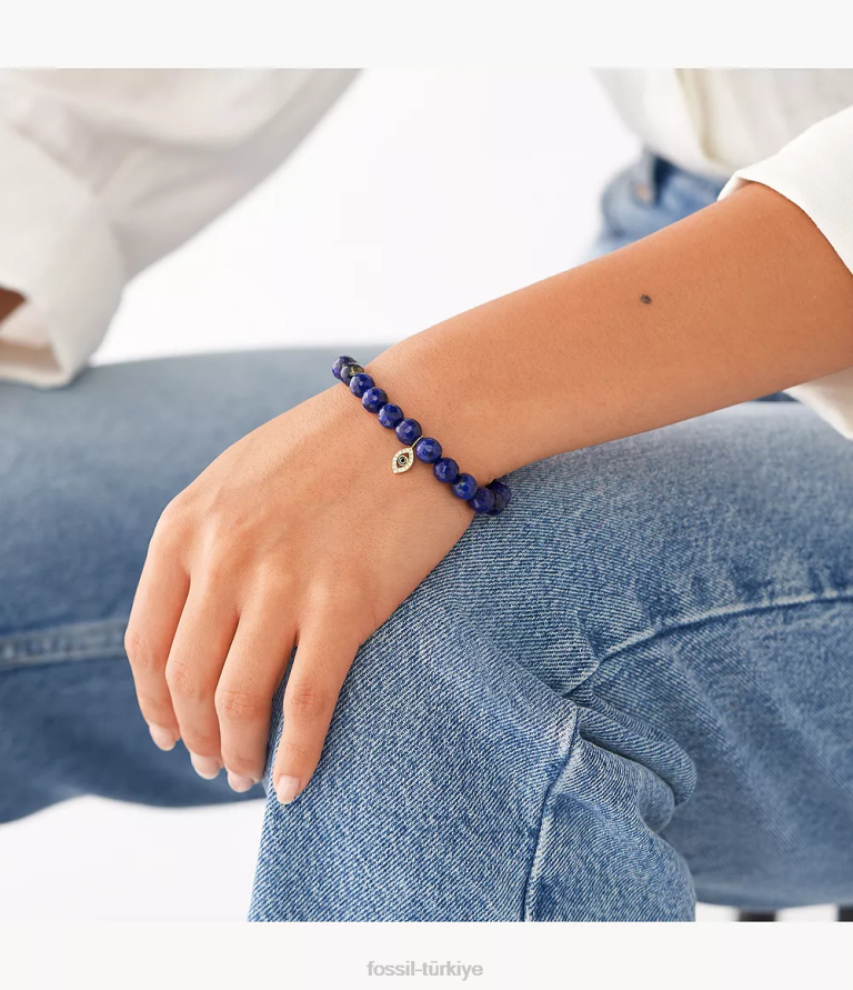 Fossil 6J041235 altın tonu sutton modern ve sihirli boyalı lapis boncuklu bileklik takı kadınlar