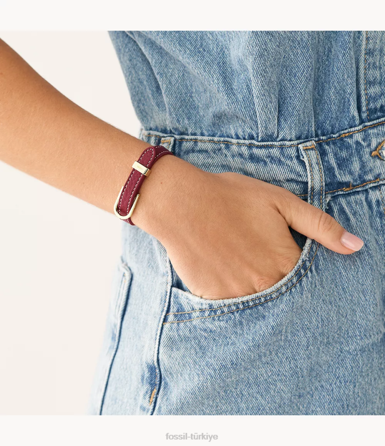 Fossil 6J041245 kırmızı miras d-link deri kayış bileklik takı kadınlar