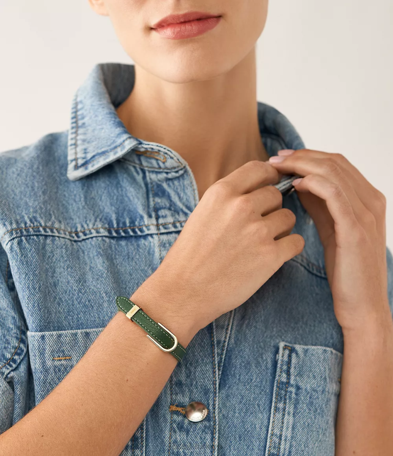 Fossil 6J041251 yeşil miras d-link deri kayış bileklik takı kadınlar