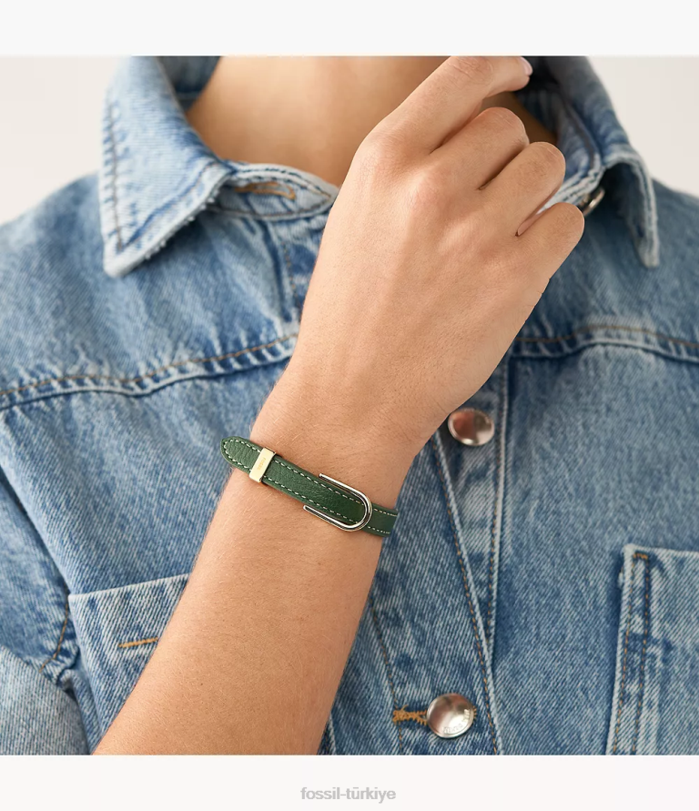 Fossil 6J041251 yeşil miras d-link deri kayış bileklik takı kadınlar