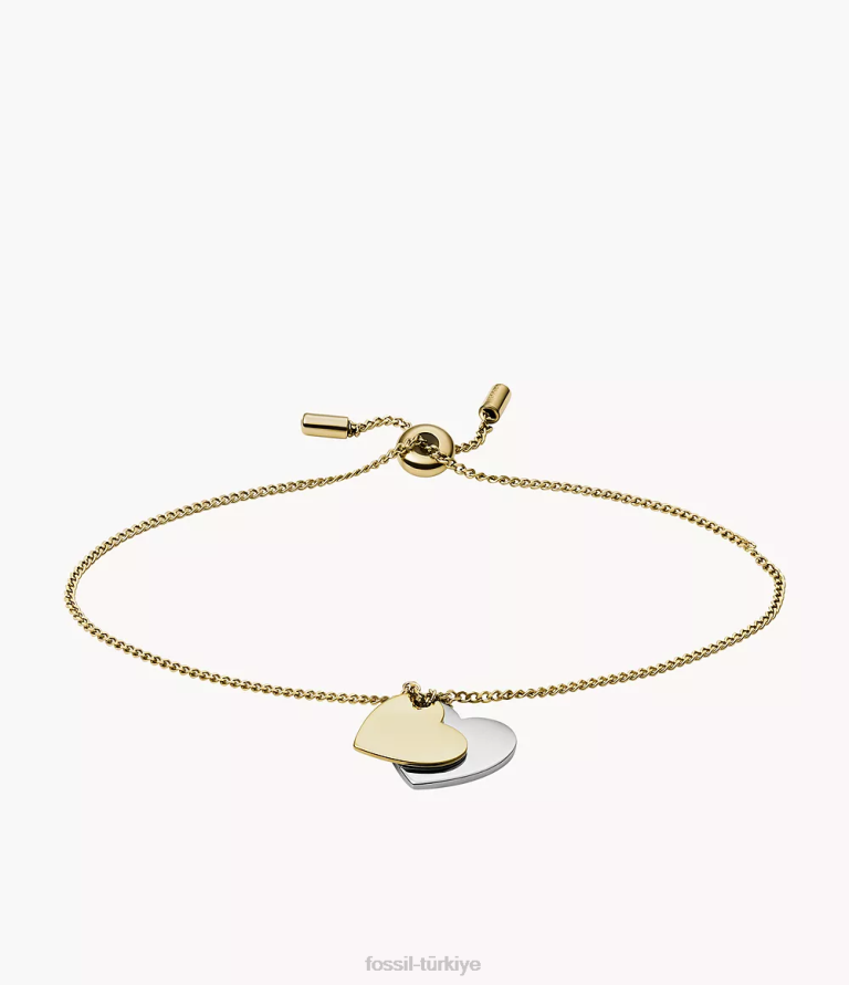 Fossil 6J041270 iki ton şeritli paslanmaz çelik kalp zincir bilezik takı kadınlar