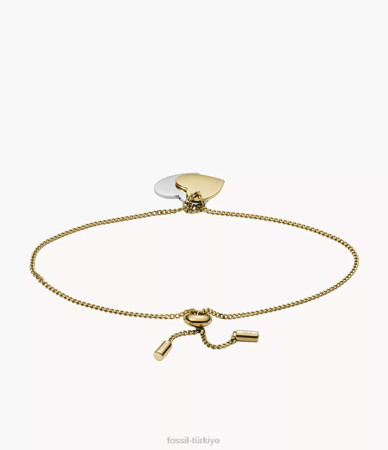 Fossil 6J041270 iki ton şeritli paslanmaz çelik kalp zincir bilezik takı kadınlar