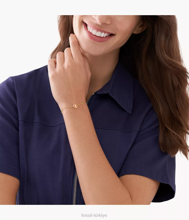 Fossil 6J041287 yumuşak pembe Merritt reçine kalp istasyonu bilekliği takı kadınlar