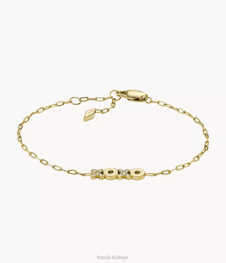 Fossil 6J041288 altın tonu ela paslanmaz çelik istasyon bileziği takı kadınlar