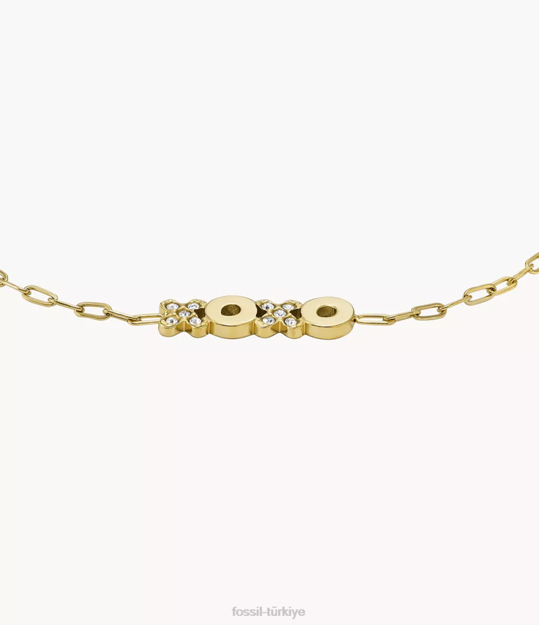 Fossil 6J041288 altın tonu ela paslanmaz çelik istasyon bileziği takı kadınlar