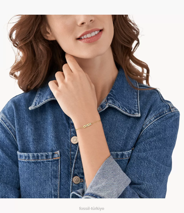 Fossil 6J041288 altın tonu ela paslanmaz çelik istasyon bileziği takı kadınlar