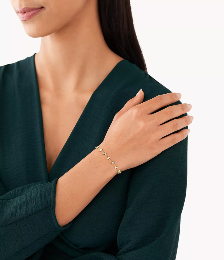 Fossil 6J041296 altın tonu ela pirinç zincir bileklik takı kadınlar