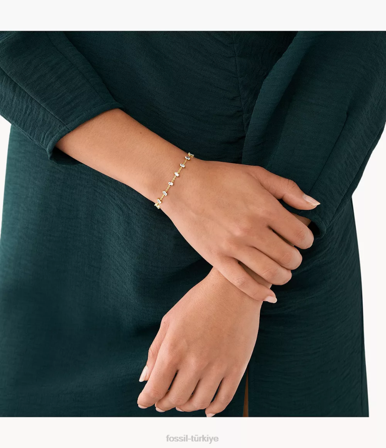 Fossil 6J041296 altın tonu ela pirinç zincir bileklik takı kadınlar