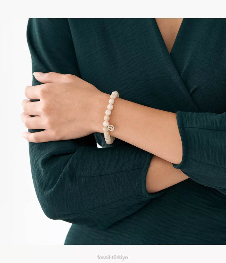 Fossil 6J041305 altın tonu sutton modern ve sihirli şeftali yeşim boncuklu bilezik takı kadınlar