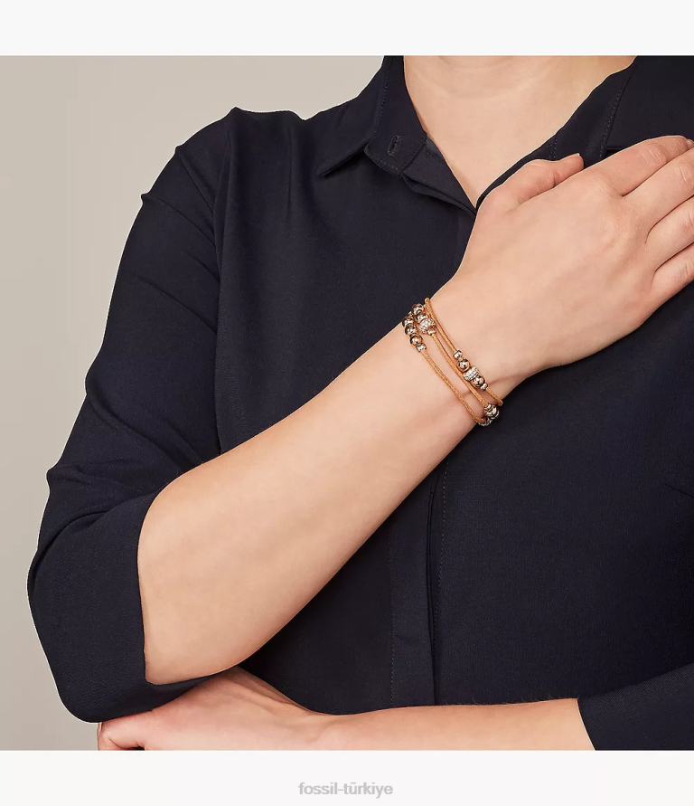 Fossil 6J04965 bej/kahverengi/gül altın sadie rondelle bileklik takı kadınlar