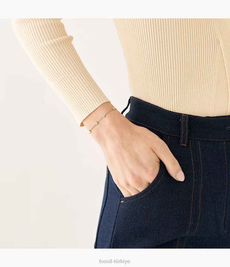Fossil 6J04966 altın tonu sadie trio glitz paslanmaz çelik istasyon bilekliği takı kadınlar