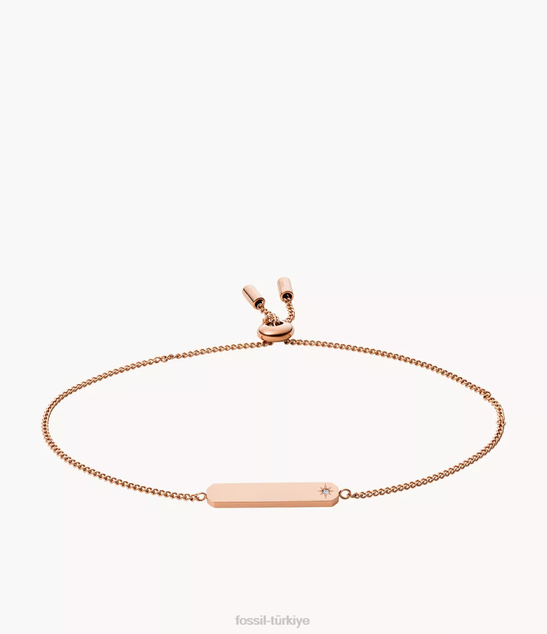 Fossil 6J04970 gül altın tonu şeritli paslanmaz çelik çubuk zincir bilezik takı kadınlar