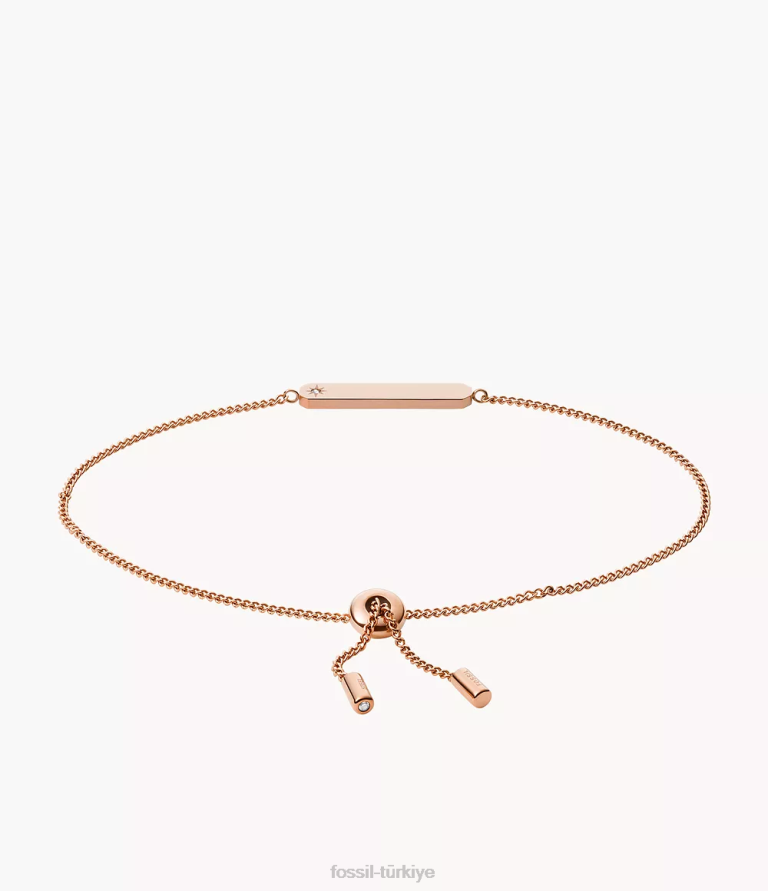 Fossil 6J04970 gül altın tonu şeritli paslanmaz çelik çubuk zincir bilezik takı kadınlar