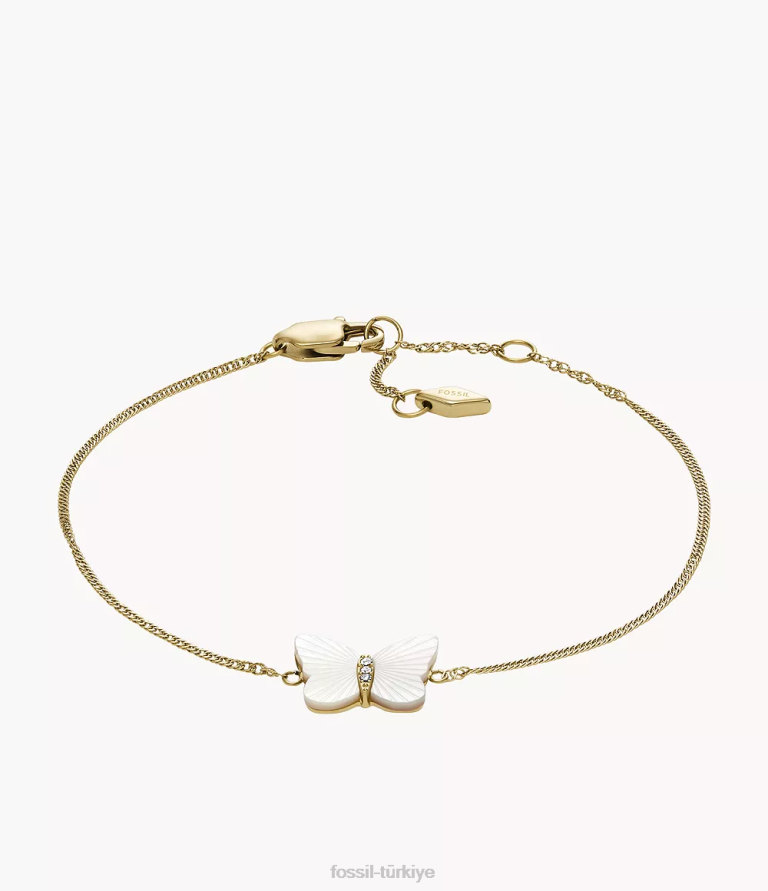 Fossil 6J04973 beyaz sedef parlak kanatlar kelebek zincir bileklik takı kadınlar