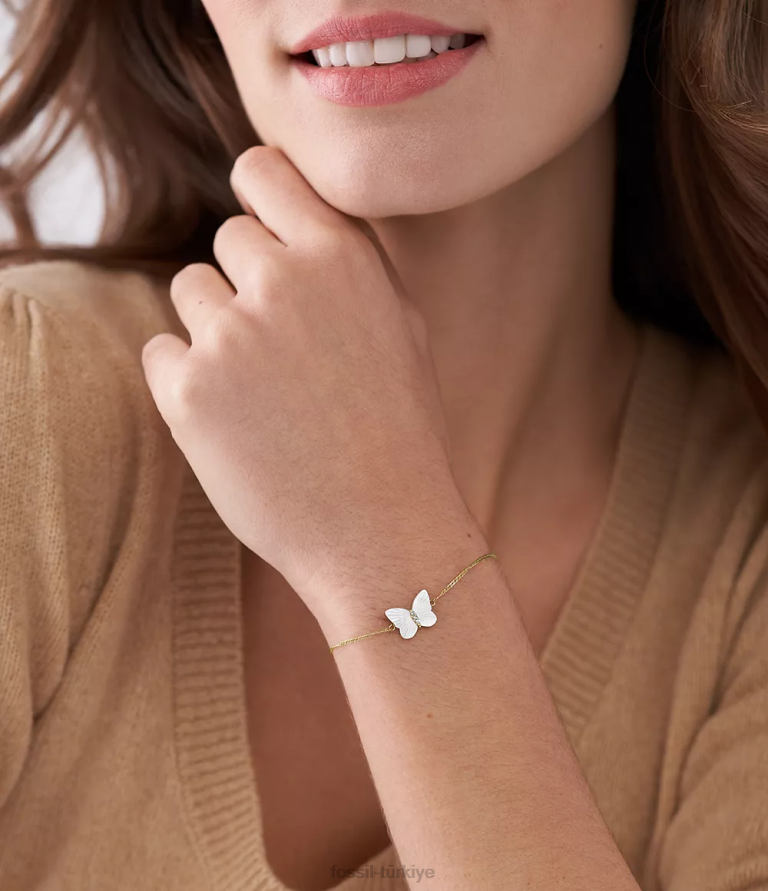 Fossil 6J04973 beyaz sedef parlak kanatlar kelebek zincir bileklik takı kadınlar