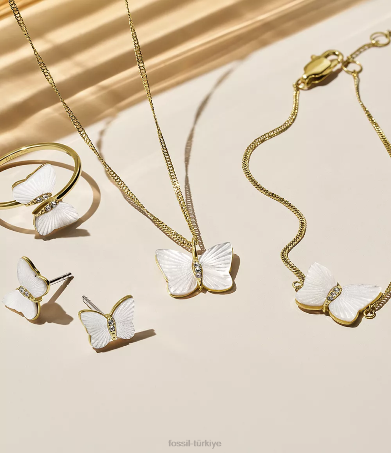 Fossil 6J04973 beyaz sedef parlak kanatlar kelebek zincir bileklik takı kadınlar