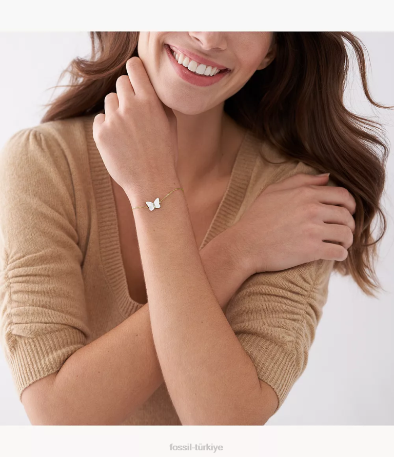 Fossil 6J04973 beyaz sedef parlak kanatlar kelebek zincir bileklik takı kadınlar