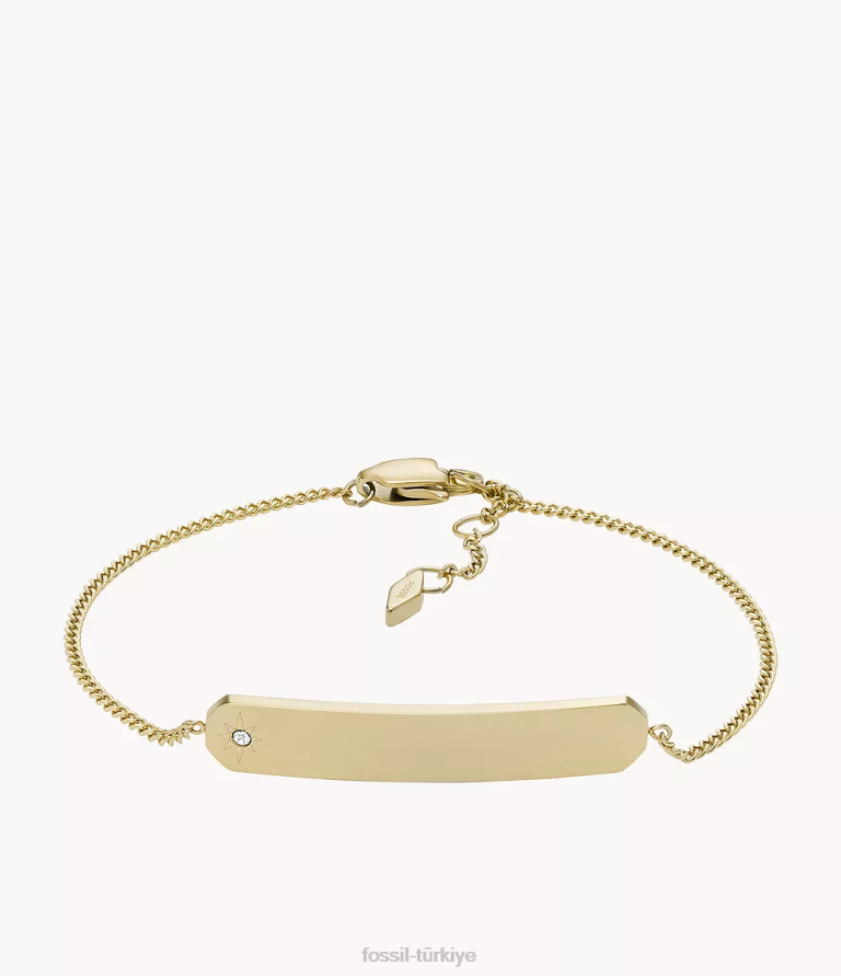 Fossil 6J04976 altın tonu paslanmaz çelik çubuk zincir bilezik çekti takı kadınlar
