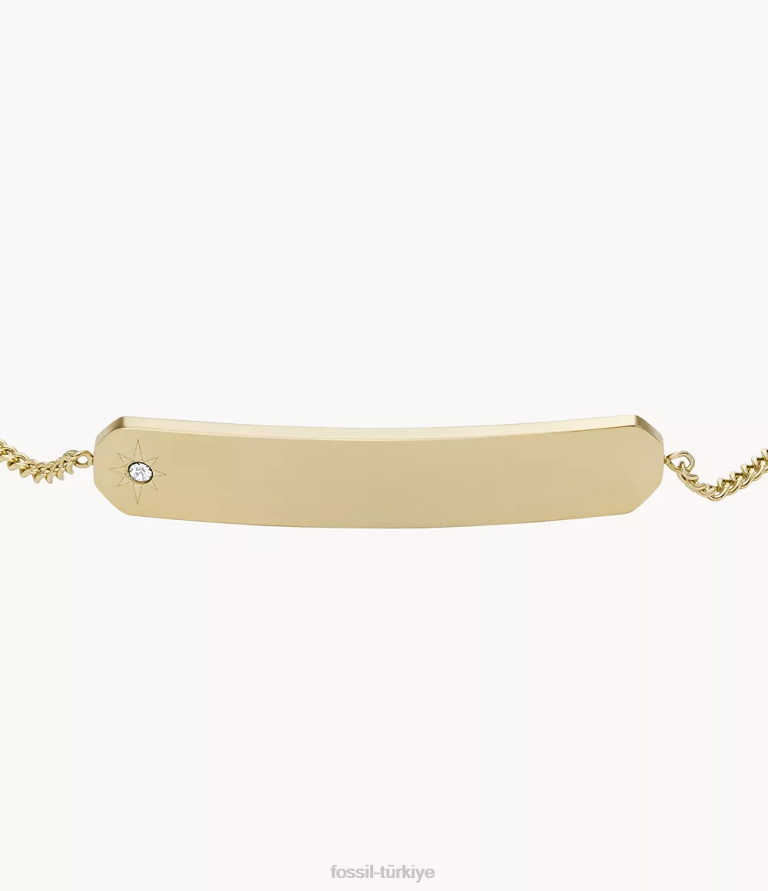 Fossil 6J04976 altın tonu paslanmaz çelik çubuk zincir bilezik çekti takı kadınlar