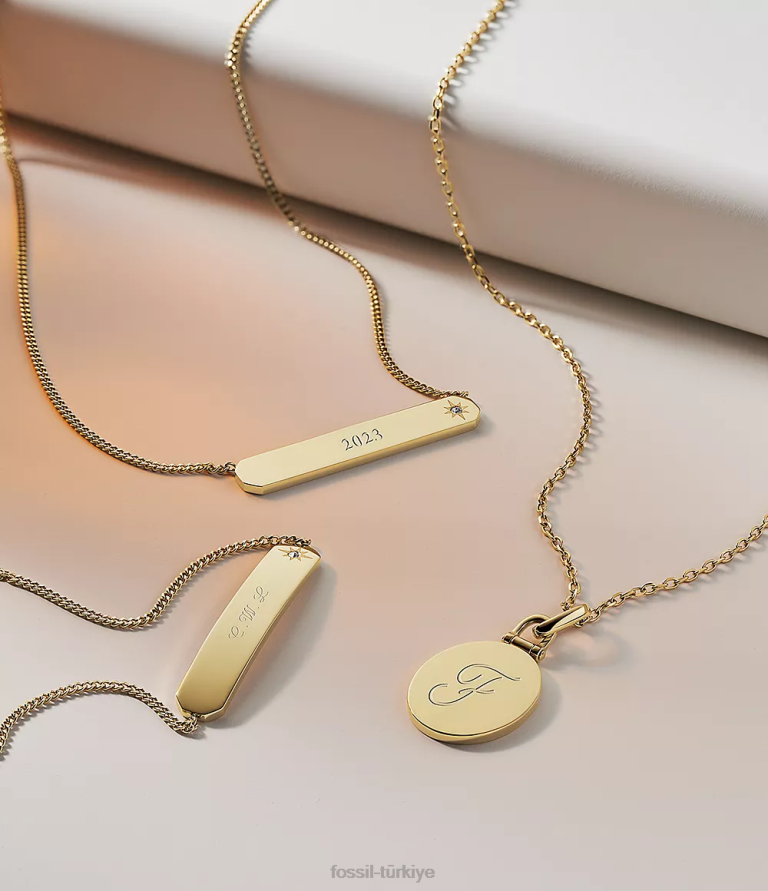 Fossil 6J04976 altın tonu paslanmaz çelik çubuk zincir bilezik çekti takı kadınlar