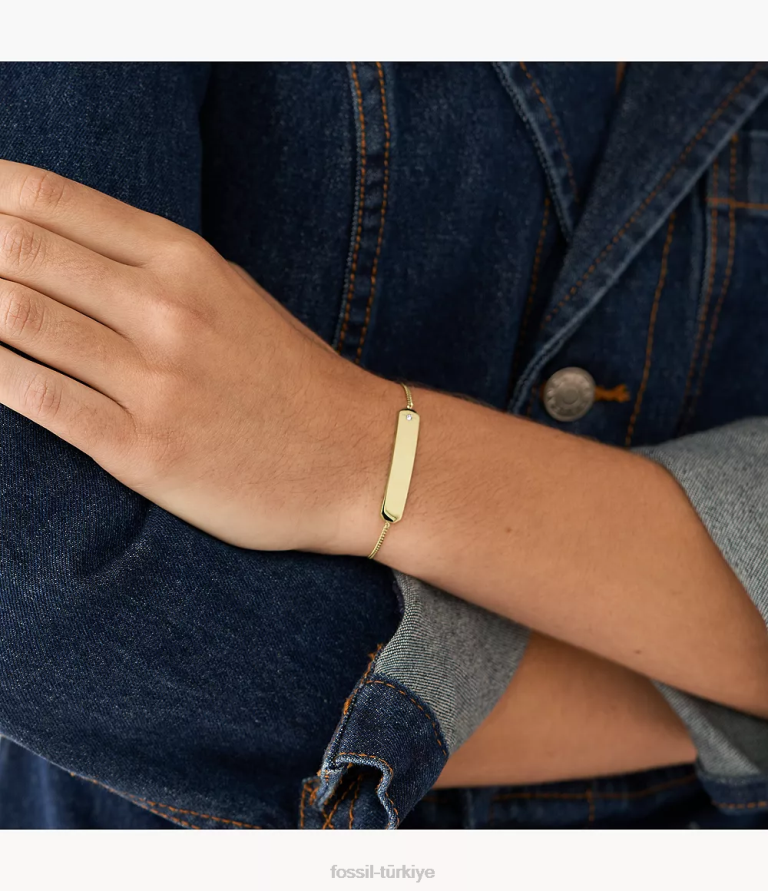 Fossil 6J04976 altın tonu paslanmaz çelik çubuk zincir bilezik çekti takı kadınlar
