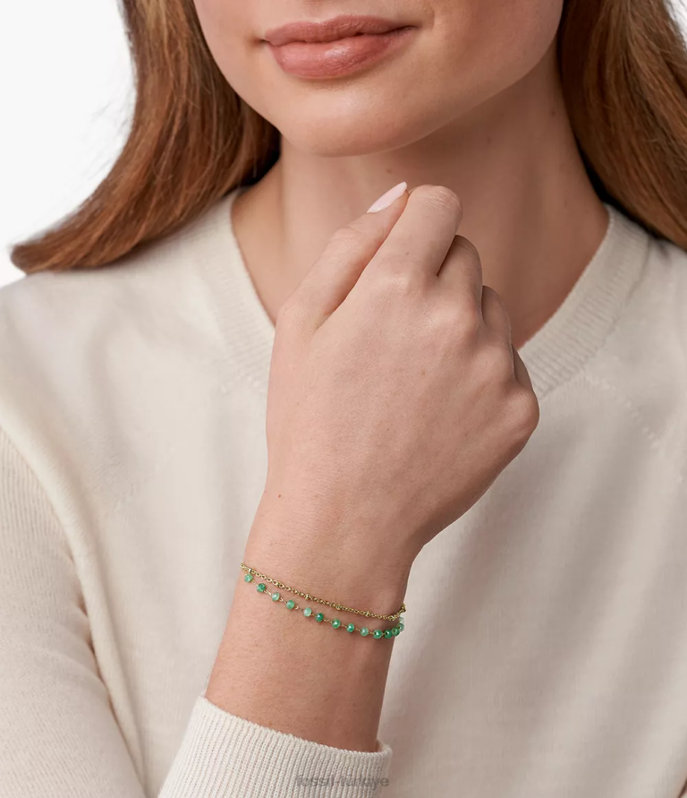 Fossil 6J04977 yeşil gürcistan modern çayırlar yeşim boncuklu bilezik takı kadınlar