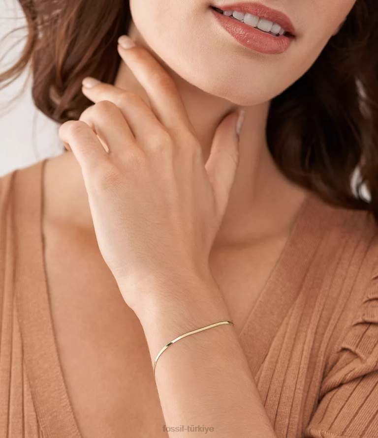 Fossil 6J04978 altın tonu tamamı yığılmış paslanmaz çelik zincir bileklik takı kadınlar