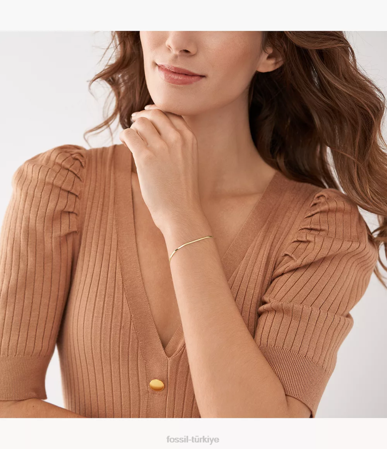 Fossil 6J04978 altın tonu tamamı yığılmış paslanmaz çelik zincir bileklik takı kadınlar