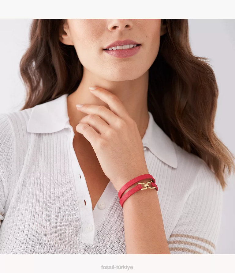 Fossil 6J04979 pembe miras d-link deri kayış bileklik takı kadınlar