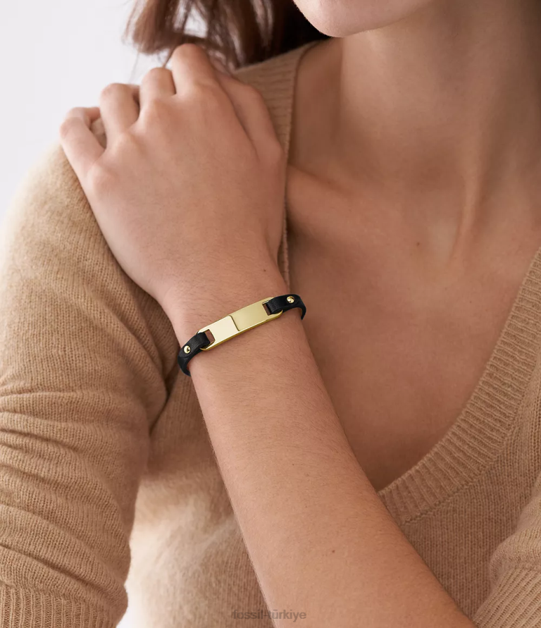 Fossil 6J04980 siyah miras plak deri kayış bilezik takı kadınlar