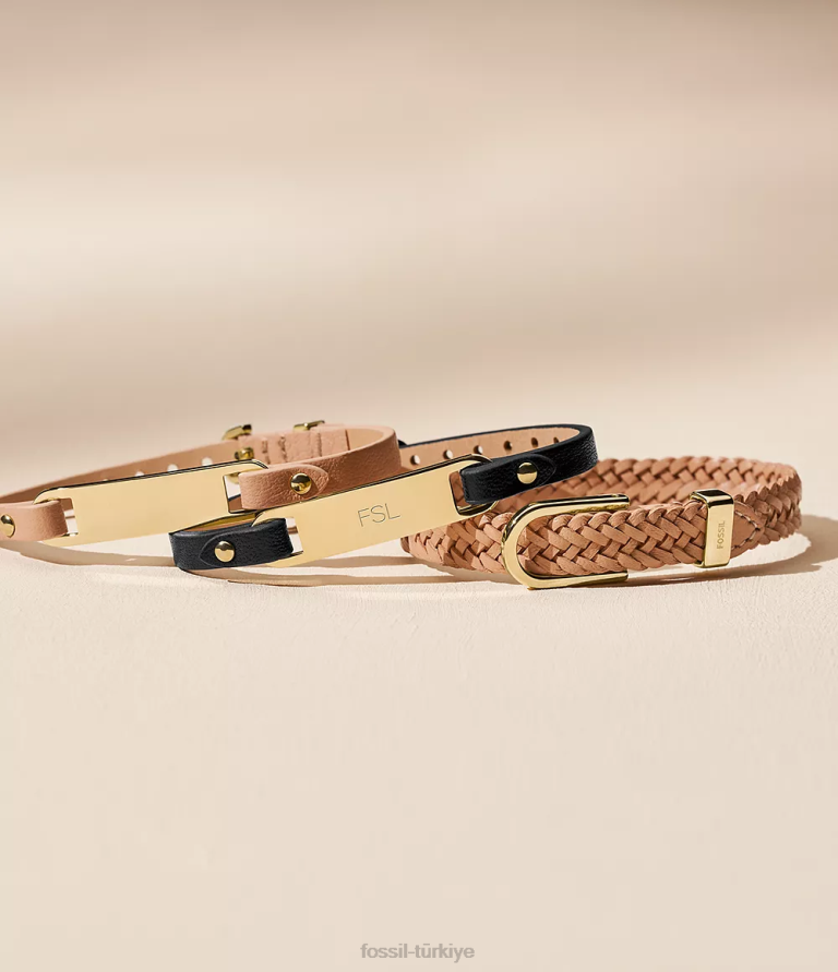 Fossil 6J04980 siyah miras plak deri kayış bilezik takı kadınlar