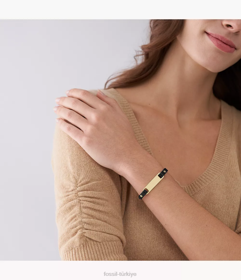 Fossil 6J04980 siyah miras plak deri kayış bilezik takı kadınlar
