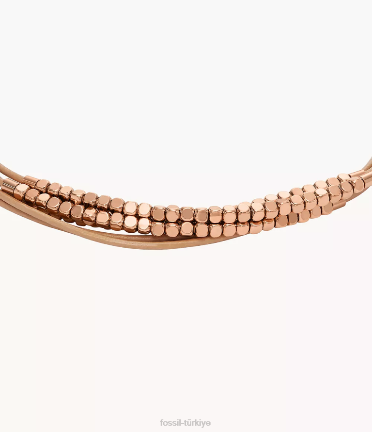 Fossil 6J04981 kahverengi tamamı yığılmış deri zincir bileklik takı kadınlar