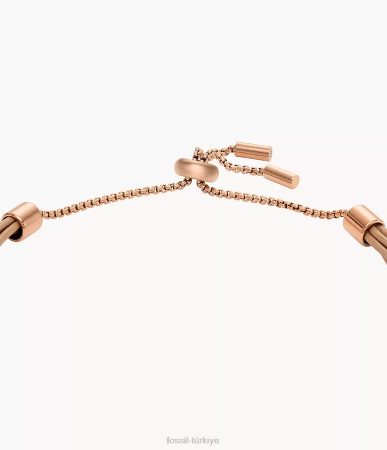 Fossil 6J04981 kahverengi tamamı yığılmış deri zincir bileklik takı kadınlar