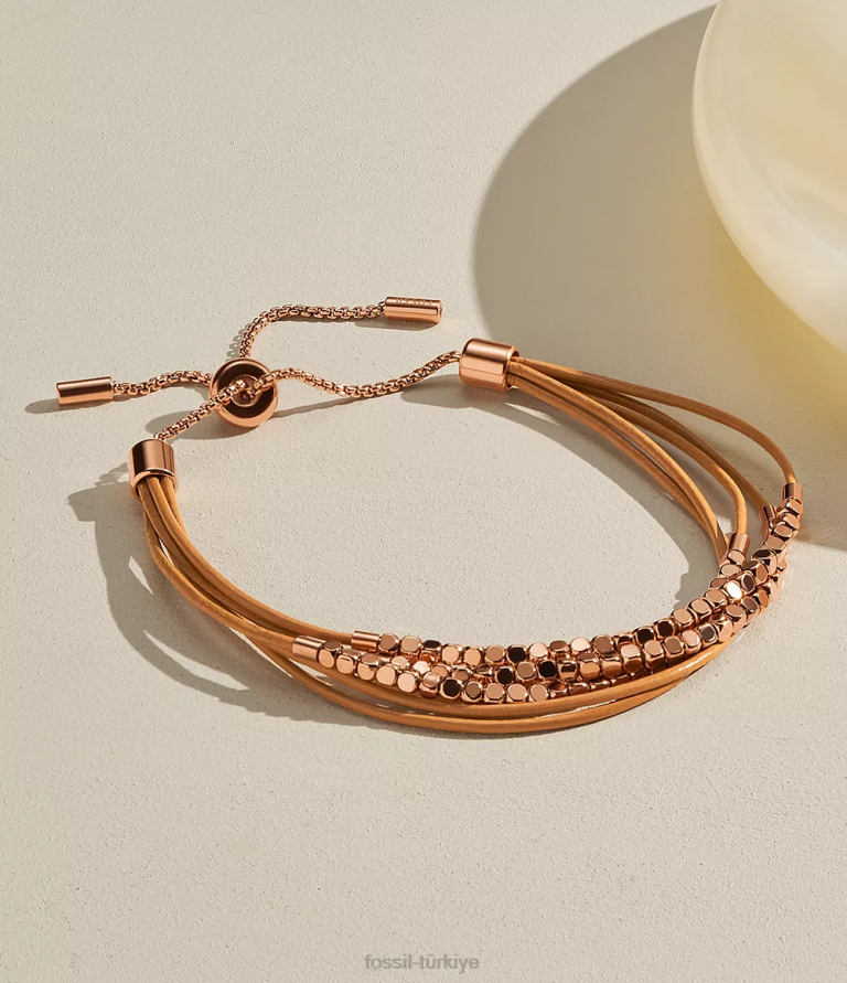 Fossil 6J04981 kahverengi tamamı yığılmış deri zincir bileklik takı kadınlar