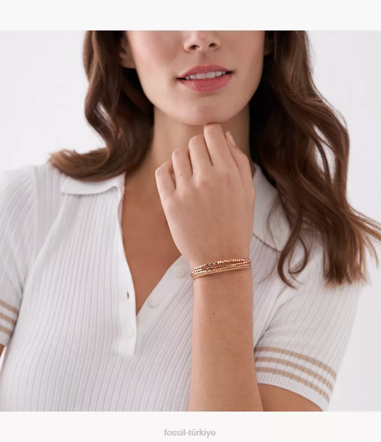 Fossil 6J04981 kahverengi tamamı yığılmış deri zincir bileklik takı kadınlar