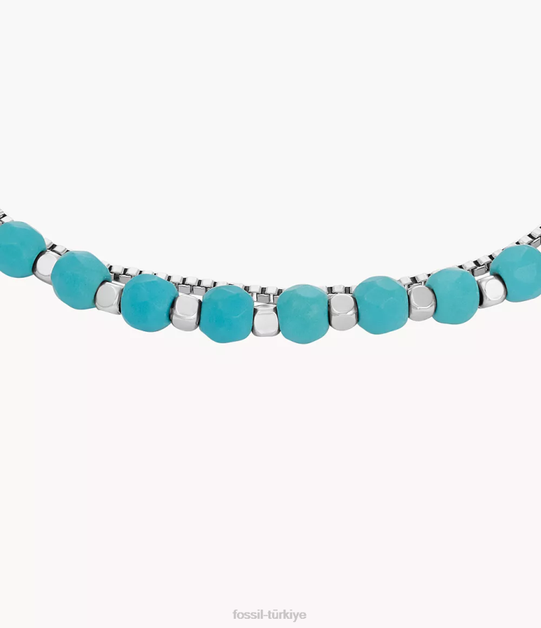 Fossil 6J04983 yeniden yapılandırılmış turkuaz hepsi yığılmış zincir boncuklu bilezik takı kadınlar
