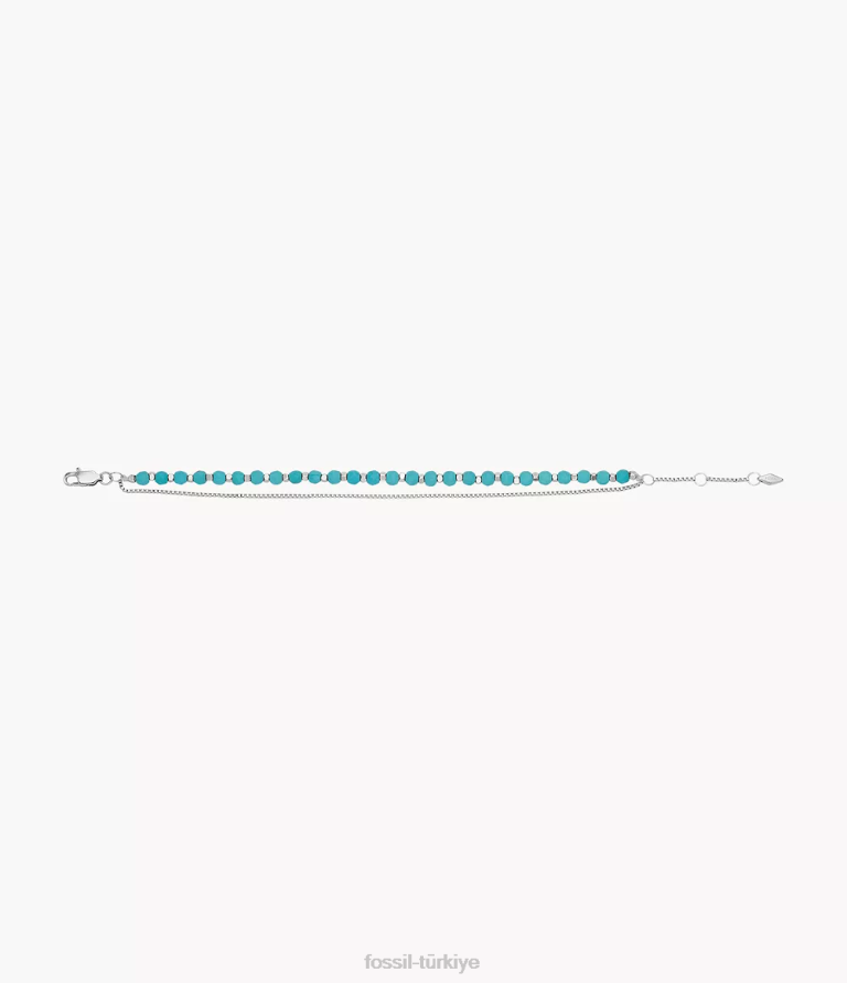 Fossil 6J04983 yeniden yapılandırılmış turkuaz hepsi yığılmış zincir boncuklu bilezik takı kadınlar