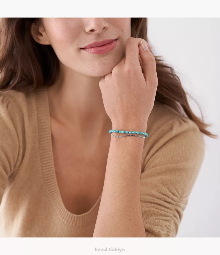 Fossil 6J04983 yeniden yapılandırılmış turkuaz hepsi yığılmış zincir boncuklu bilezik takı kadınlar