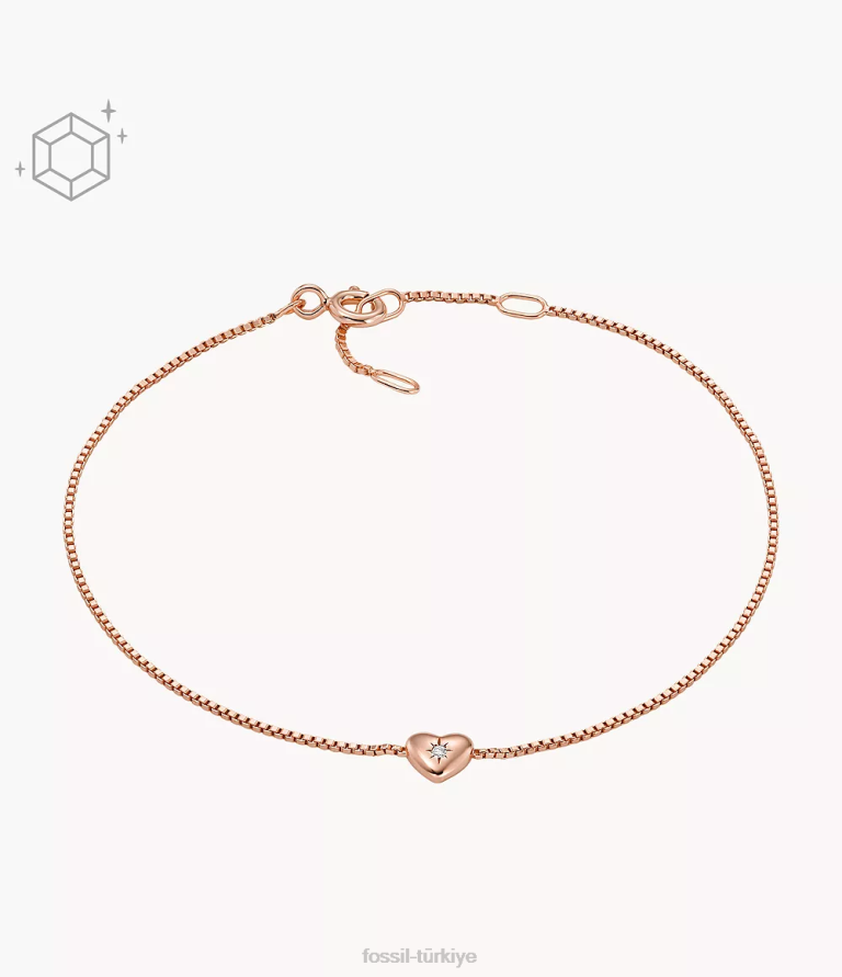 Fossil 6J04985 Altın gül gerçek aşk 14k kaplama şeffaf laboratuvarda yetiştirilen pırlanta istasyon bilekliği takı kadınlar