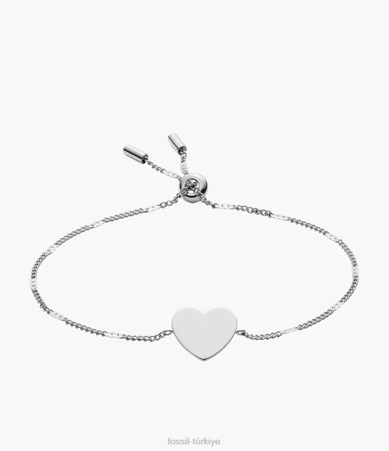 Fossil 6J04987 gümüş ton şerit kalp paslanmaz çelik bilezik takı kadınlar