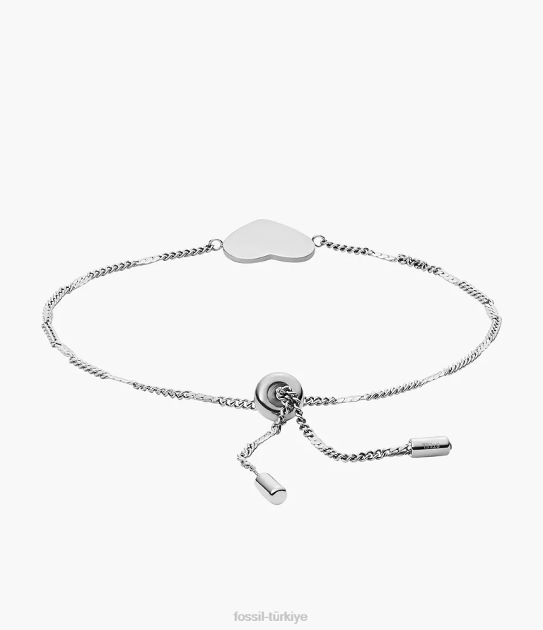 Fossil 6J04987 gümüş ton şerit kalp paslanmaz çelik bilezik takı kadınlar
