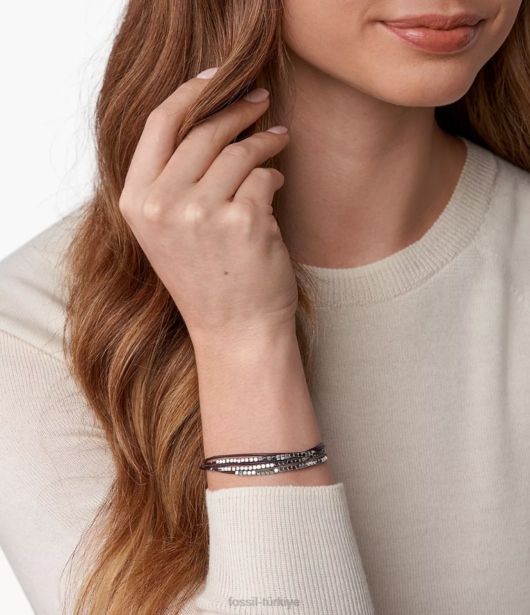 Fossil 6J04988 kahverengi/gümüş Sadie Dainty Rondelle Kaydırmalı Bileklik takı kadınlar