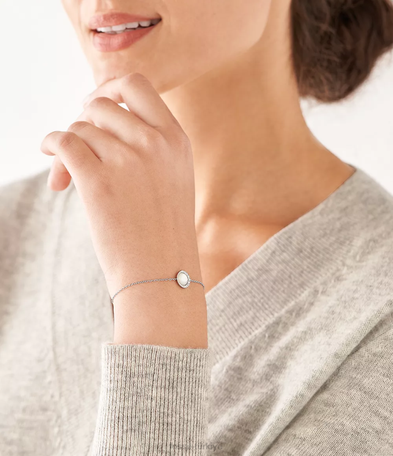 Fossil 6J04993 beyaz sedef hilal ayarlı zincir bileklik takı kadınlar