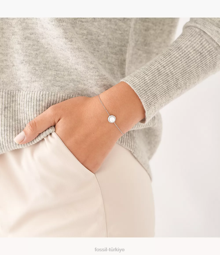 Fossil 6J04993 beyaz sedef hilal ayarlı zincir bileklik takı kadınlar