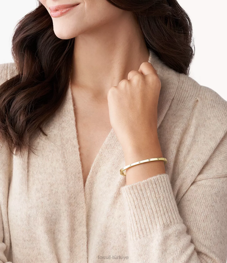 Fossil 6J04997 altın tonu sutton parlaklık parlak paslanmaz çelik manşet bilezik takı kadınlar
