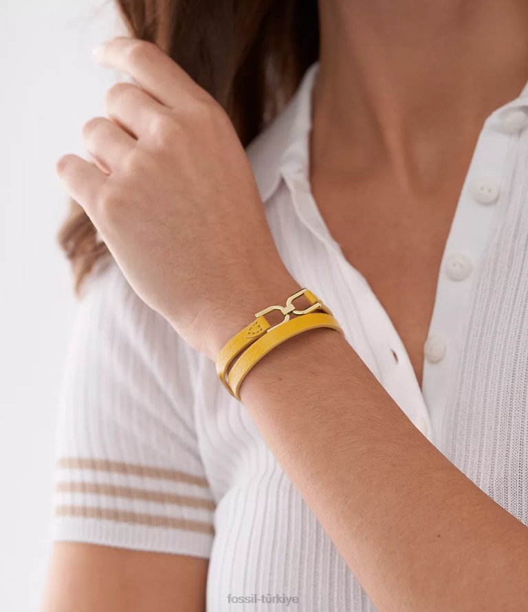 Fossil 6J04998 limon sarısı miras d-link deri kayış bileklik takı kadınlar