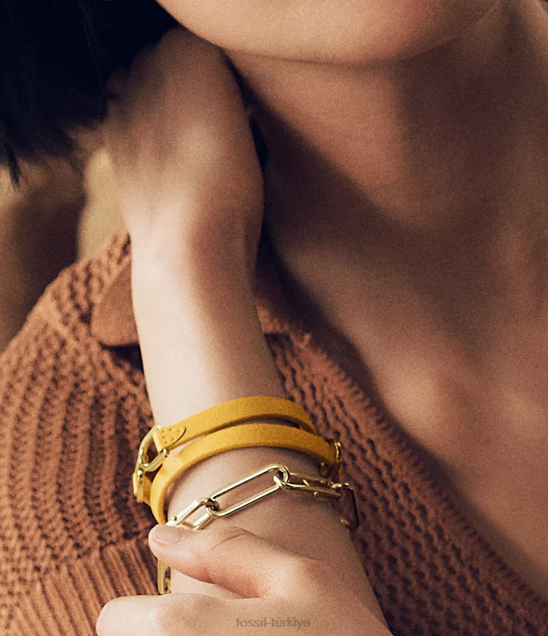 Fossil 6J04998 limon sarısı miras d-link deri kayış bileklik takı kadınlar