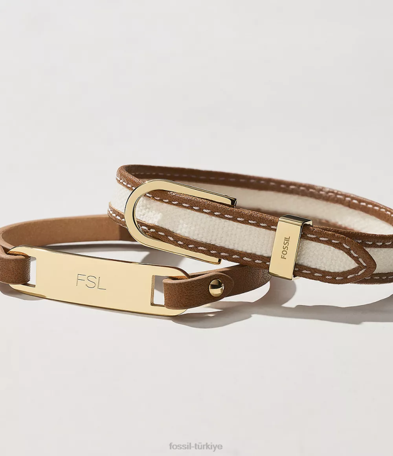 Fossil 6J04999 kahverengi miras plak deri kayış bilezik takı kadınlar